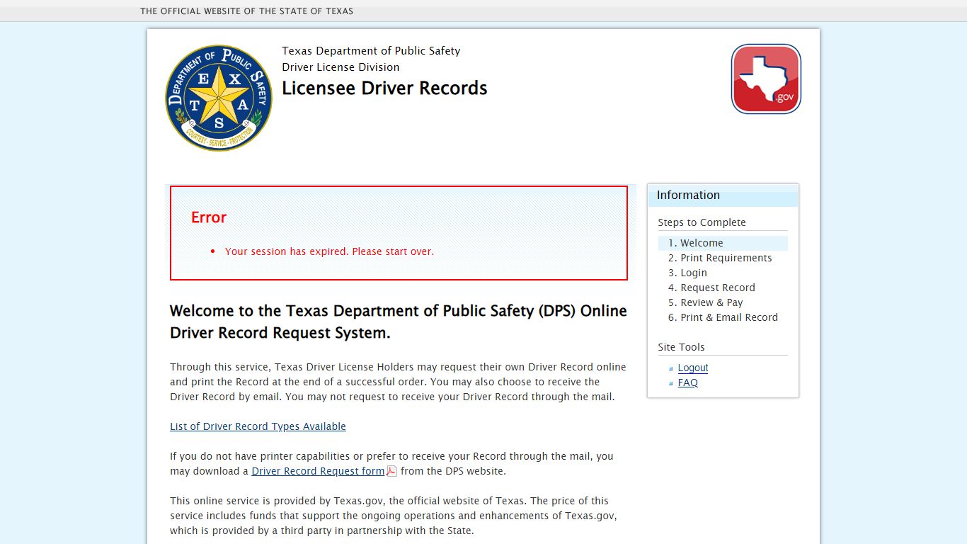 Texas DPS: Licensee Driver Records